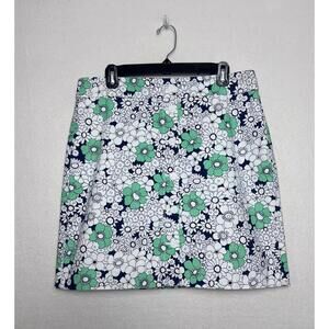 Talbots Women's Green Button Up Lined Floral Print A-Line Short Skirt Size 12